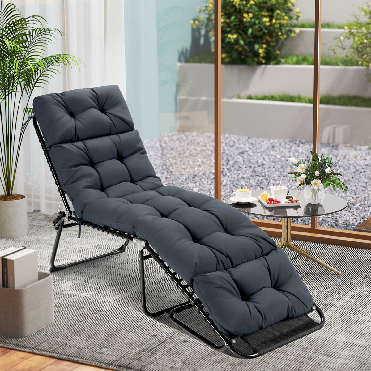 Outdoor Lounge Chaise Cushion 73"x22" with High Back String Ties