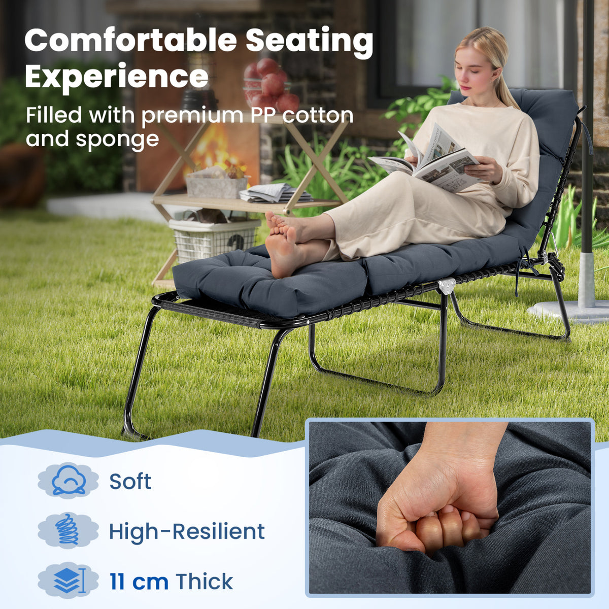 Outdoor Lounge Chaise Cushion 73"x22" with High Back String Ties