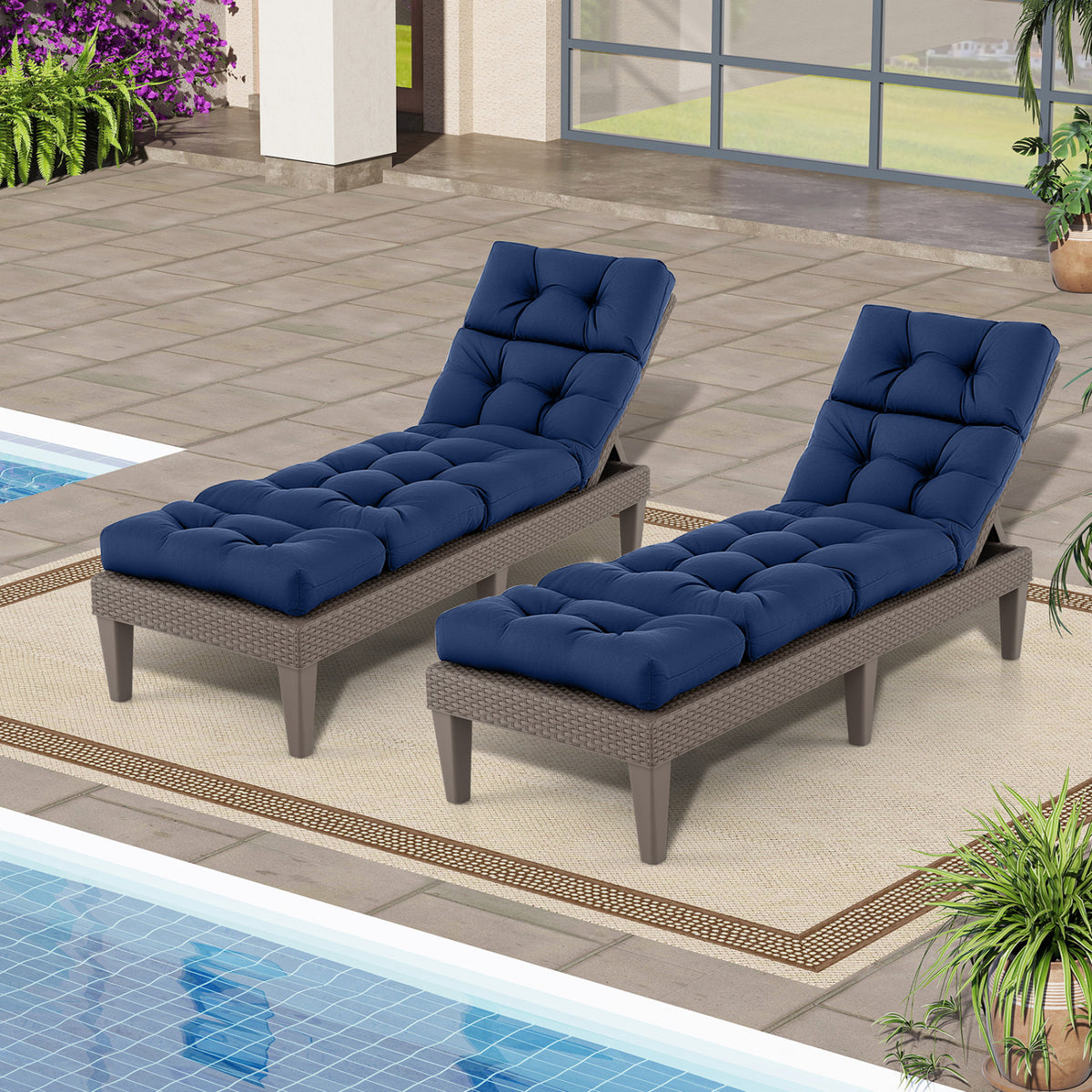 Outdoor Lounge Chaise Cushion 73"x22" with High Back String Ties