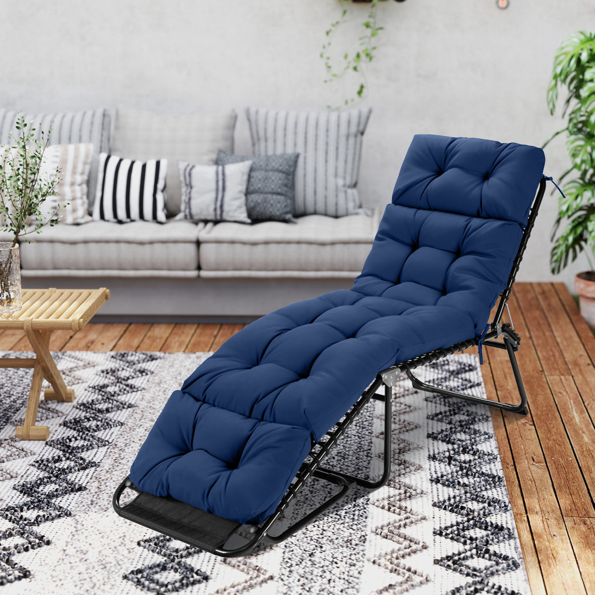 Outdoor Lounge Chaise Cushion 73"x22" with High Back String Ties