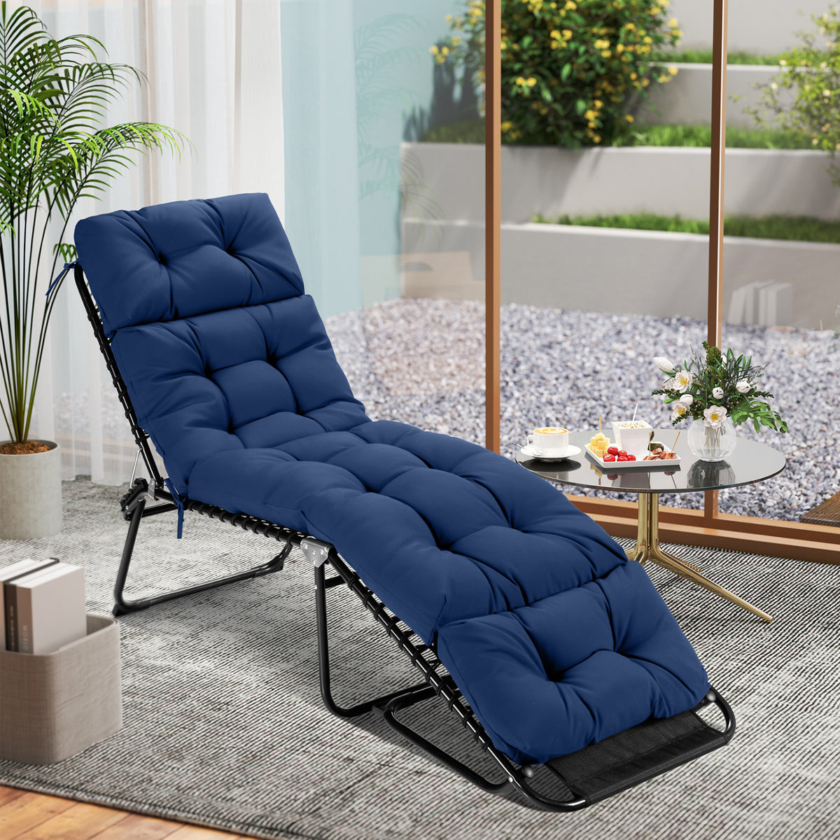 Outdoor Lounge Chaise Cushion 73"x22" with High Back String Ties