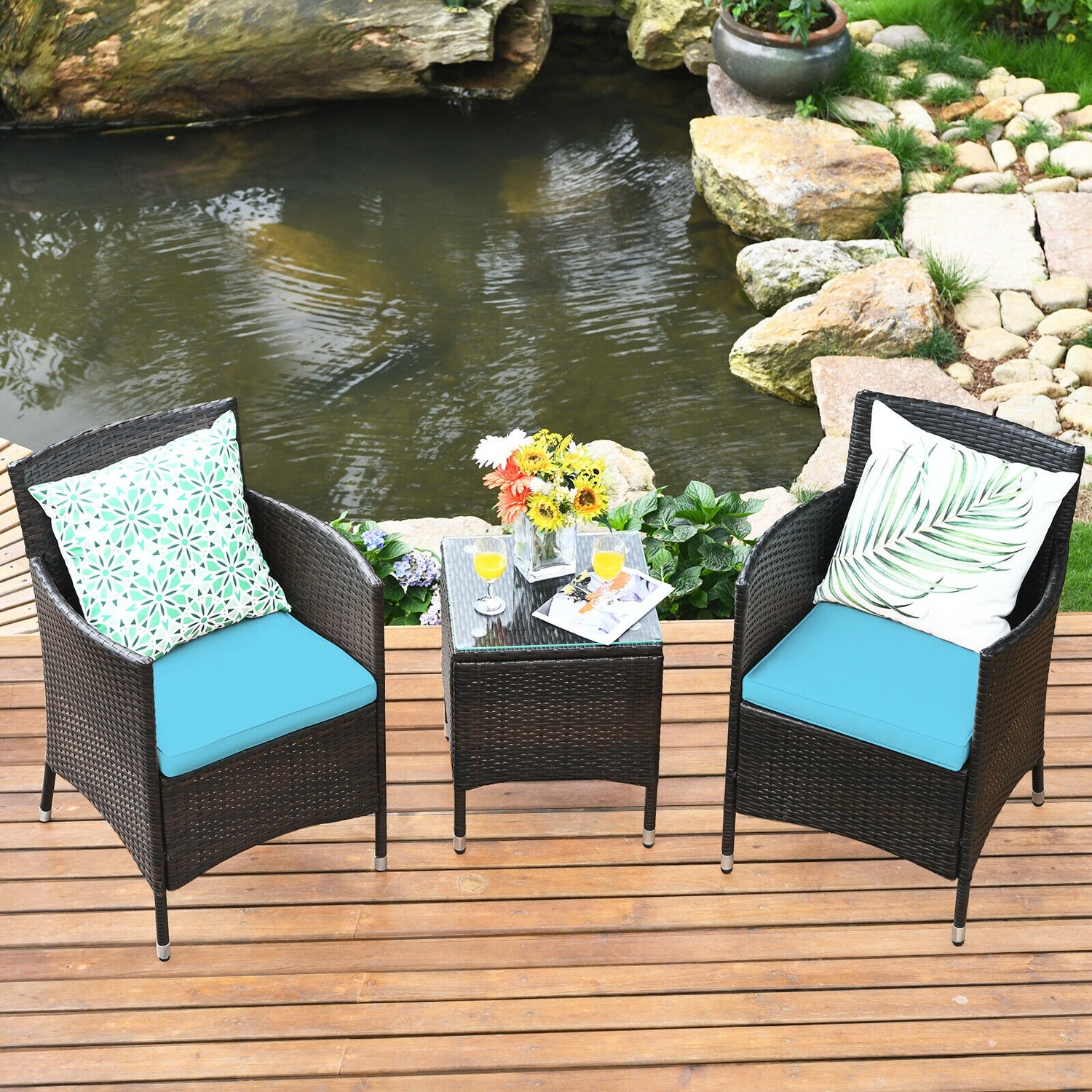 3 Pcs Outdoor Rattan Wicker Furniture Set