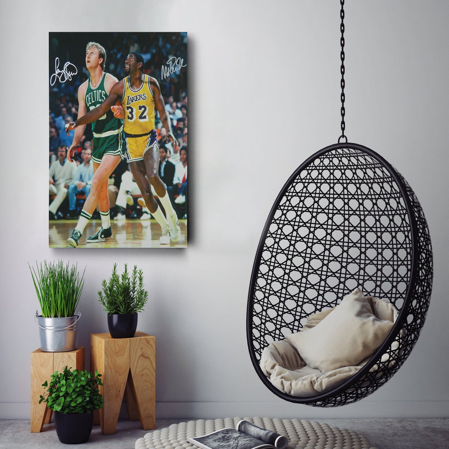 Larry Bird & Magic Johnson Canvas – Lakers vs Celtics Wall Art Print
