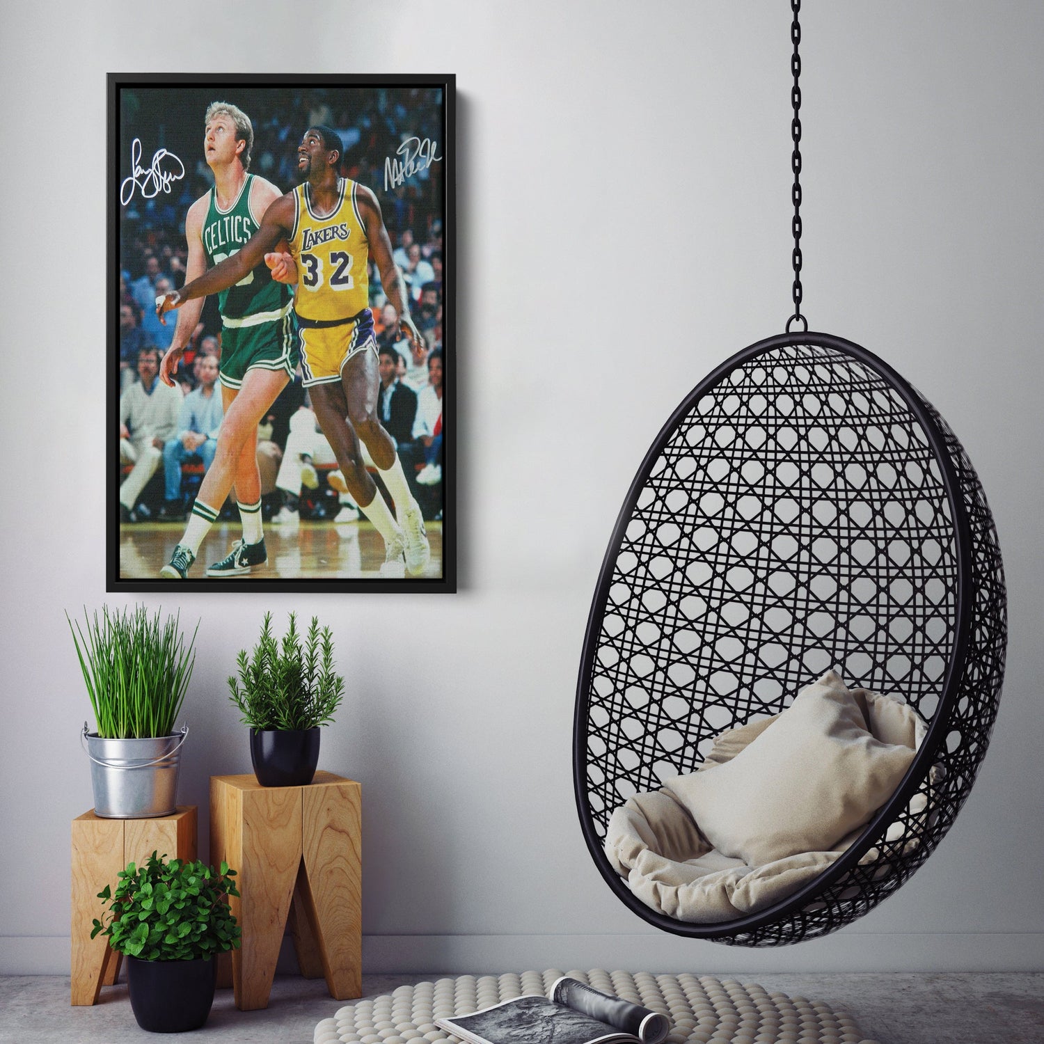 Larry Bird & Magic Johnson Canvas – Lakers vs Celtics Wall Art Print