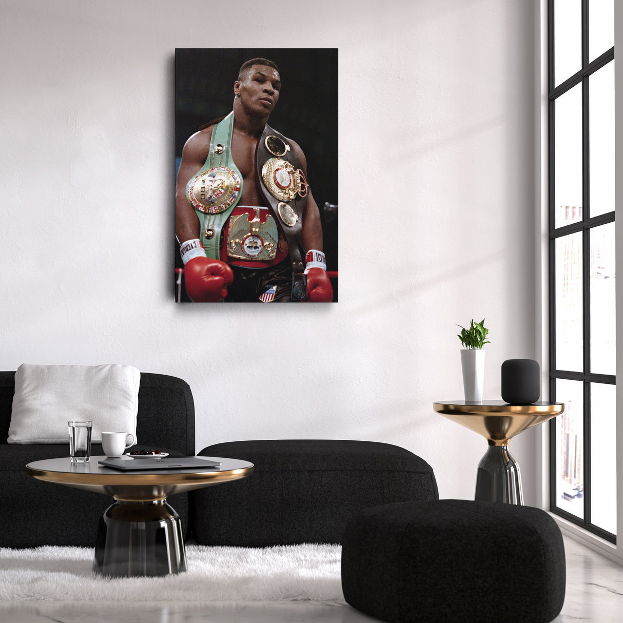 Mike Tyson Canvas – Boxing Champion with Belts Wall Art Home Decor