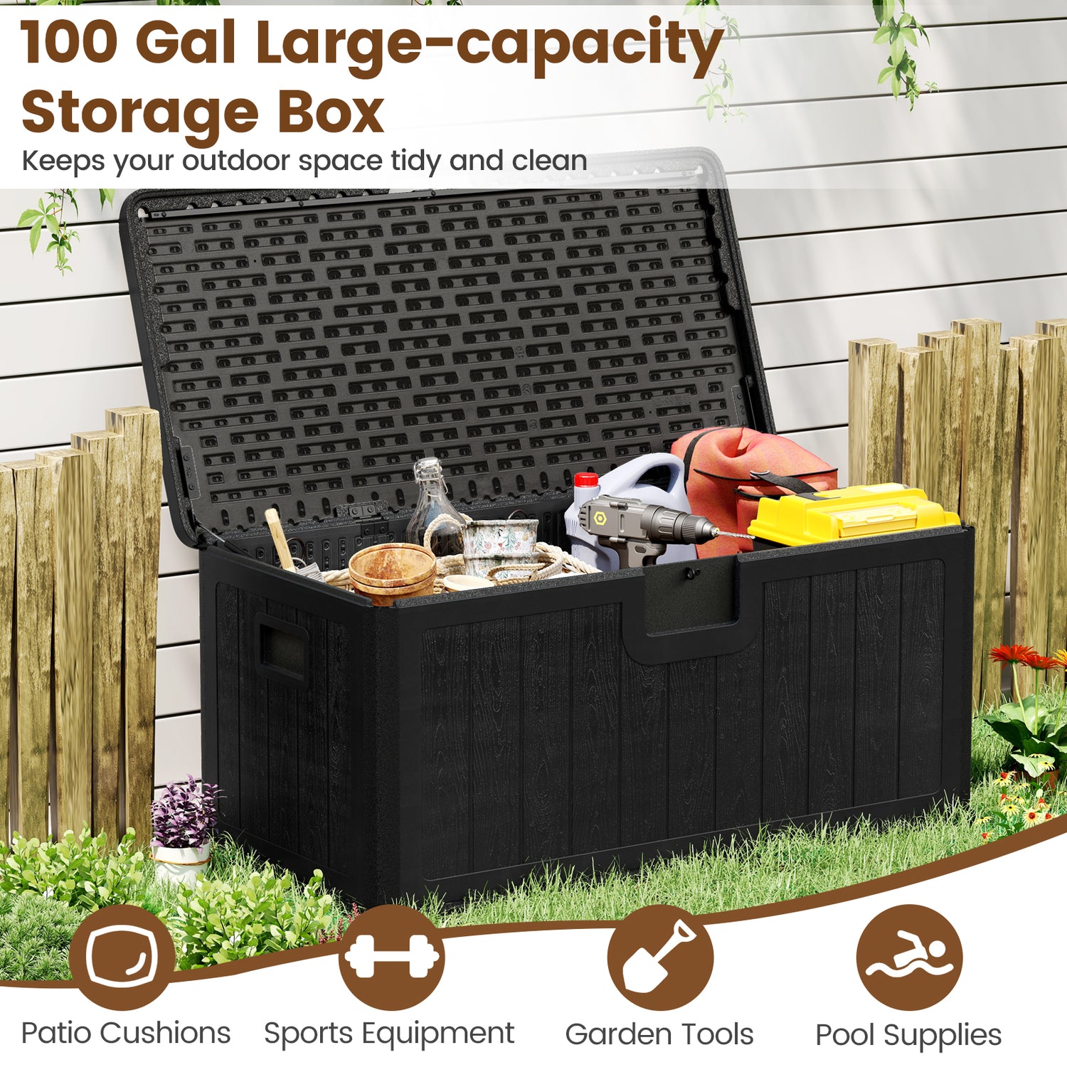 100 Gallon Large Deck Box with Lockable Lid for Patio