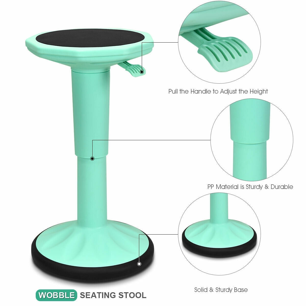 Adjustable Active Learning Stool Sitting Home Office Wobble Chair with Cushion Seat