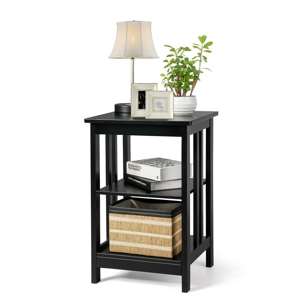 3-Tier Nightstand Side Table with Baffles and Corners