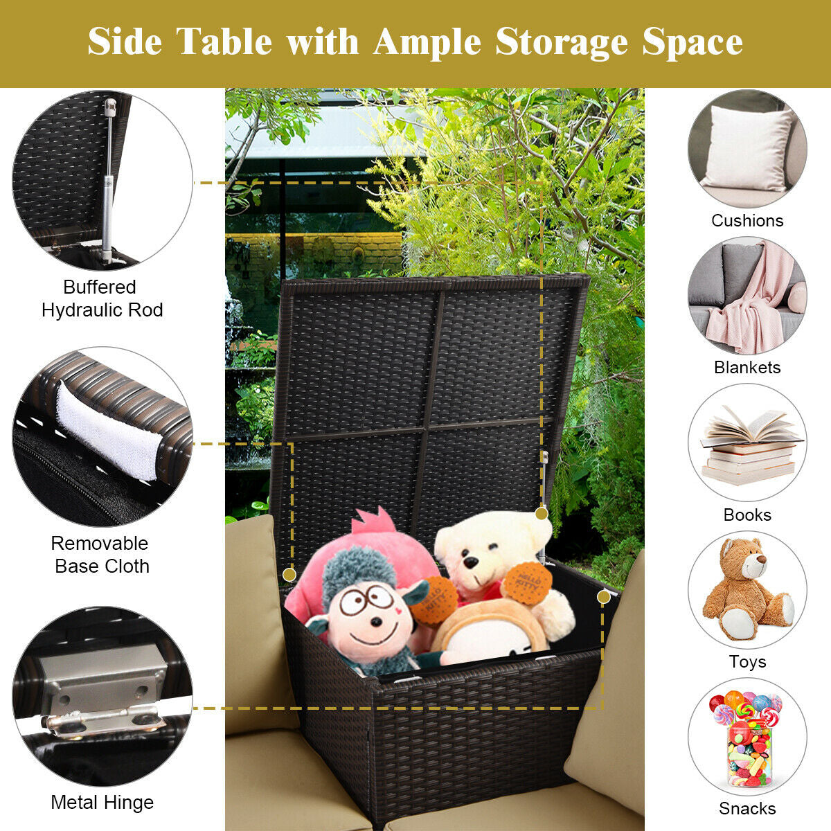 4 Pieces Outdoor Patio Rattan Furniture Set with Cushioned Loveseat and Storage Box