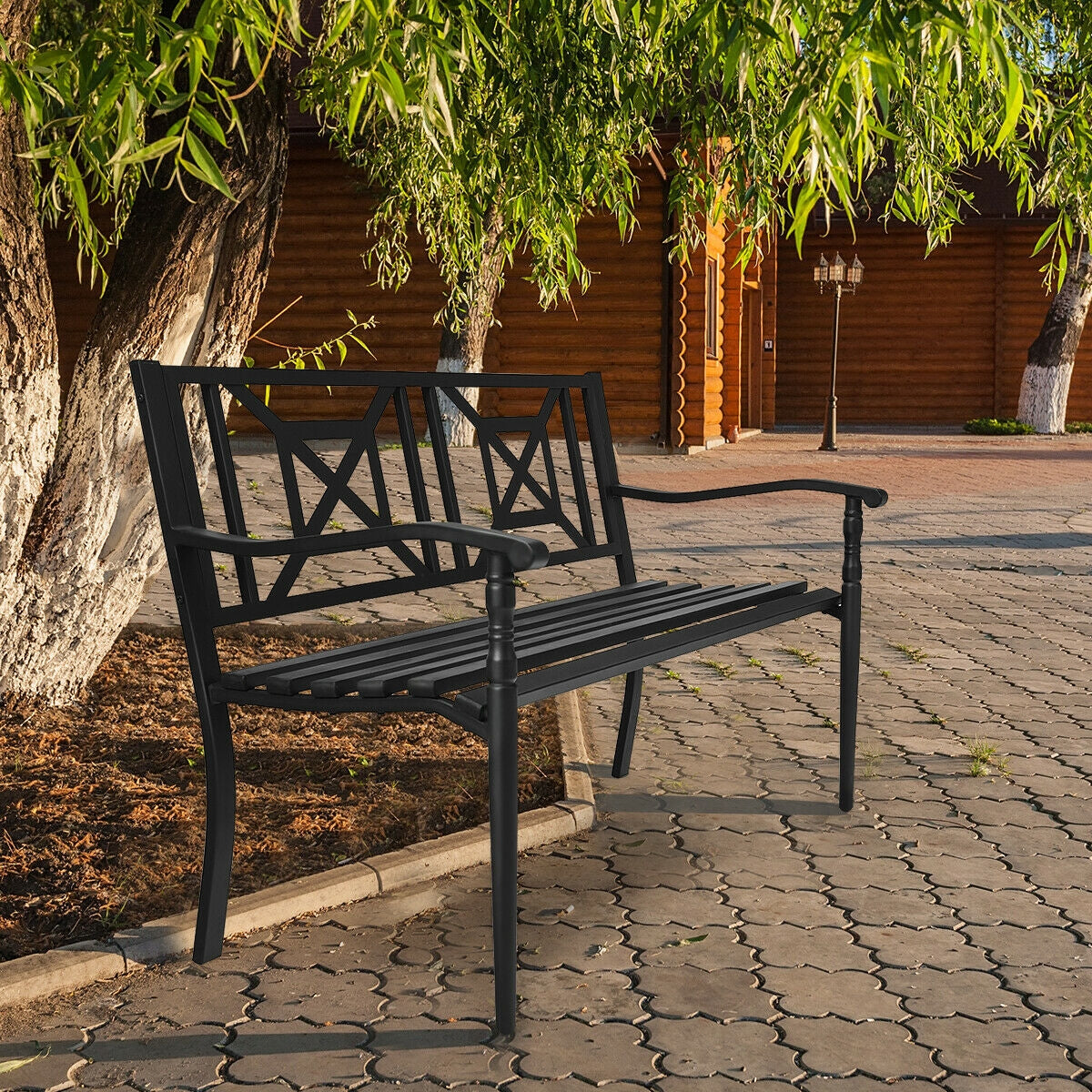 Patio Garden Bench with Powder Coated Steel Frame