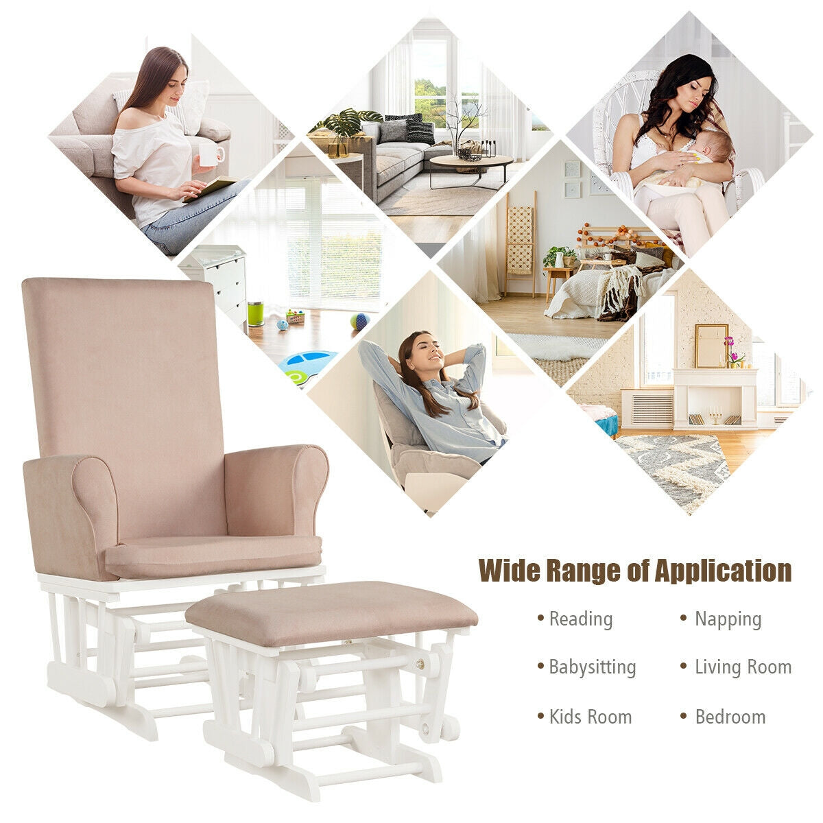 Baby Nursery Relax Rocker Rocking Chair Glider & Ottoman Set-Pink