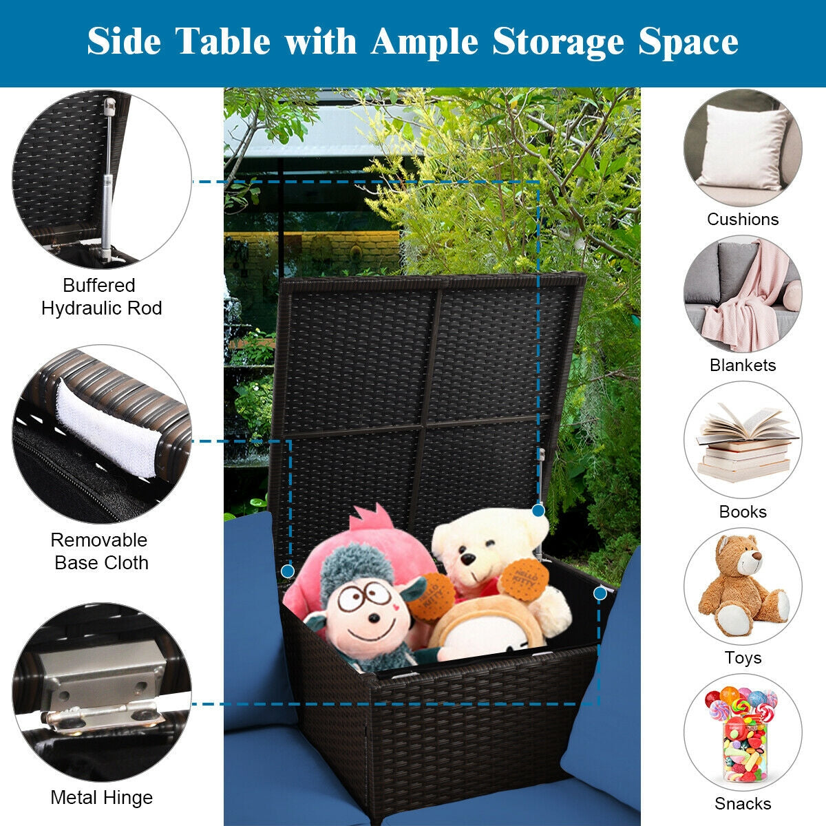 4 Pieces Outdoor Patio Rattan Furniture Set with Cushioned Loveseat and Storage Box