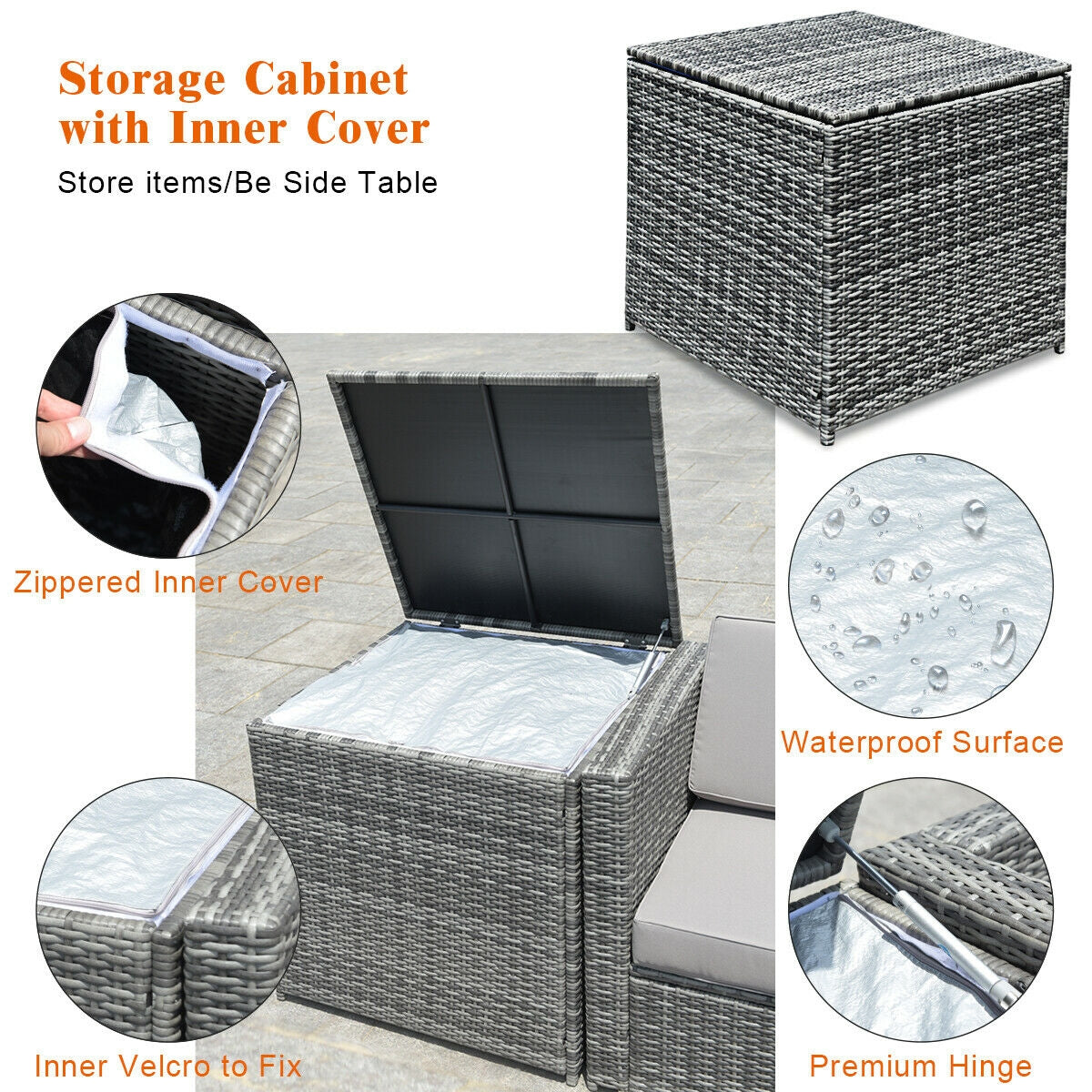 8 Piece Wicker Sofa Rattan Dinning Set Patio Furniture with Storage Table