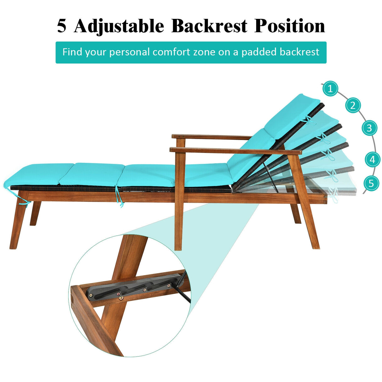 3 Pieces Portable Patio Cushioned Rattan Lounge Chair Set with Folding Table