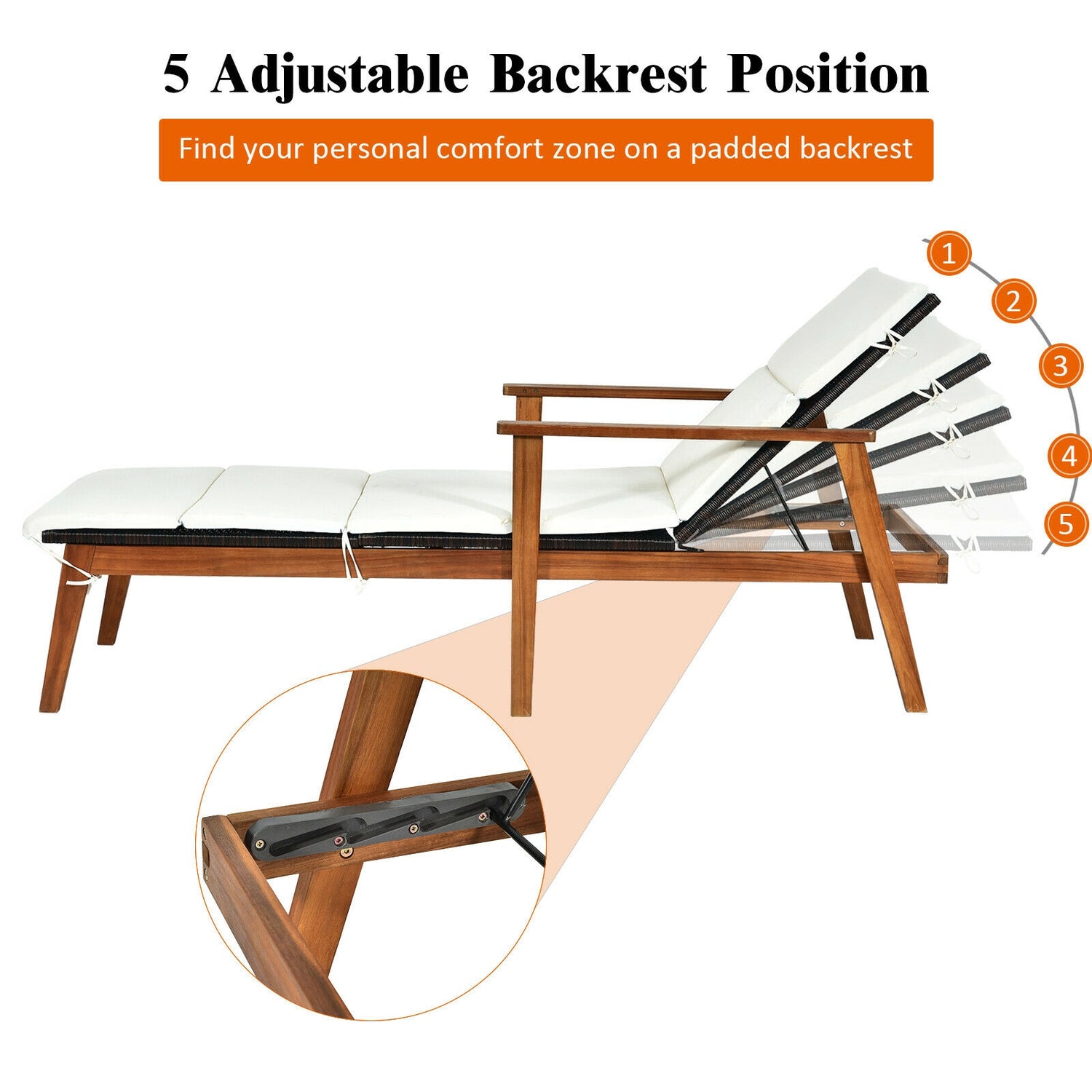 3 Pieces Portable Patio Cushioned Rattan Lounge Chair Set with Folding Table