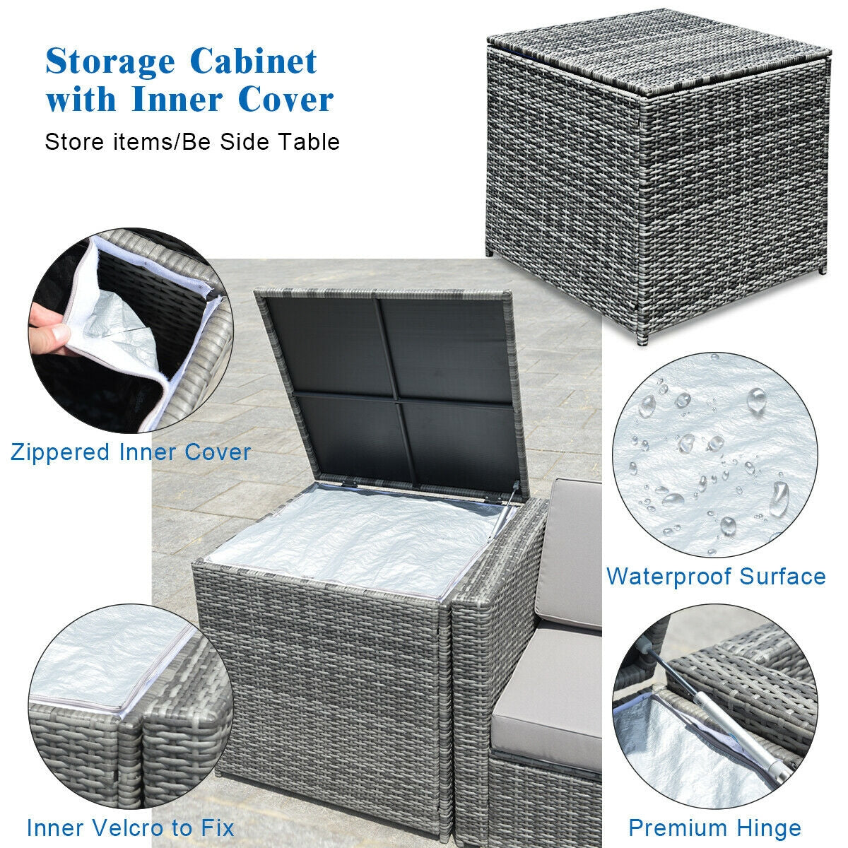 8 Piece Wicker Sofa Rattan Dinning Set Patio Furniture with Storage Table