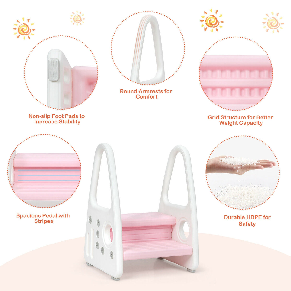 Kids Step Stool Learning Helper with Armrest for Kitchen Toilet Potty Training
