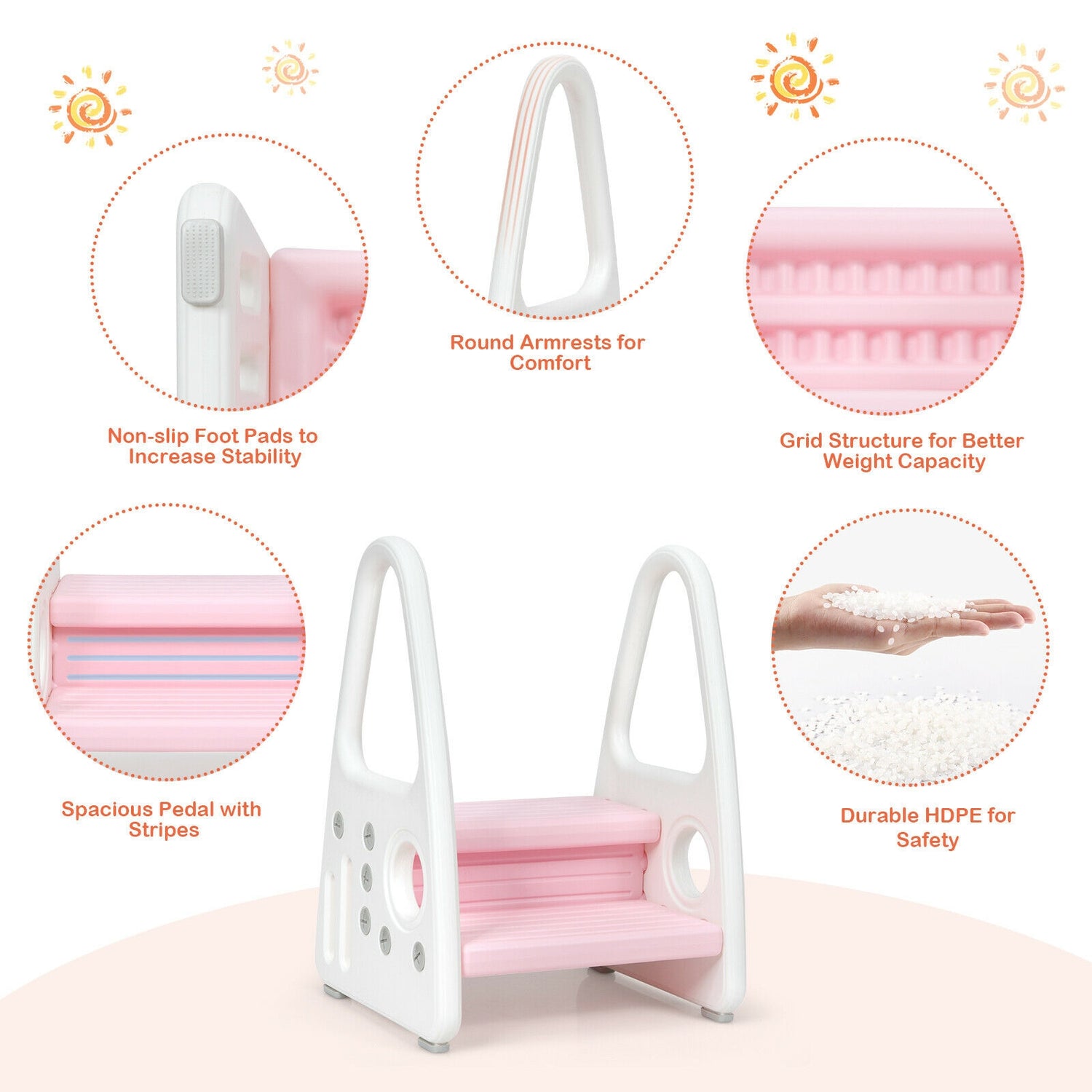 Kids Step Stool Learning Helper with Armrest for Kitchen Toilet Potty Training