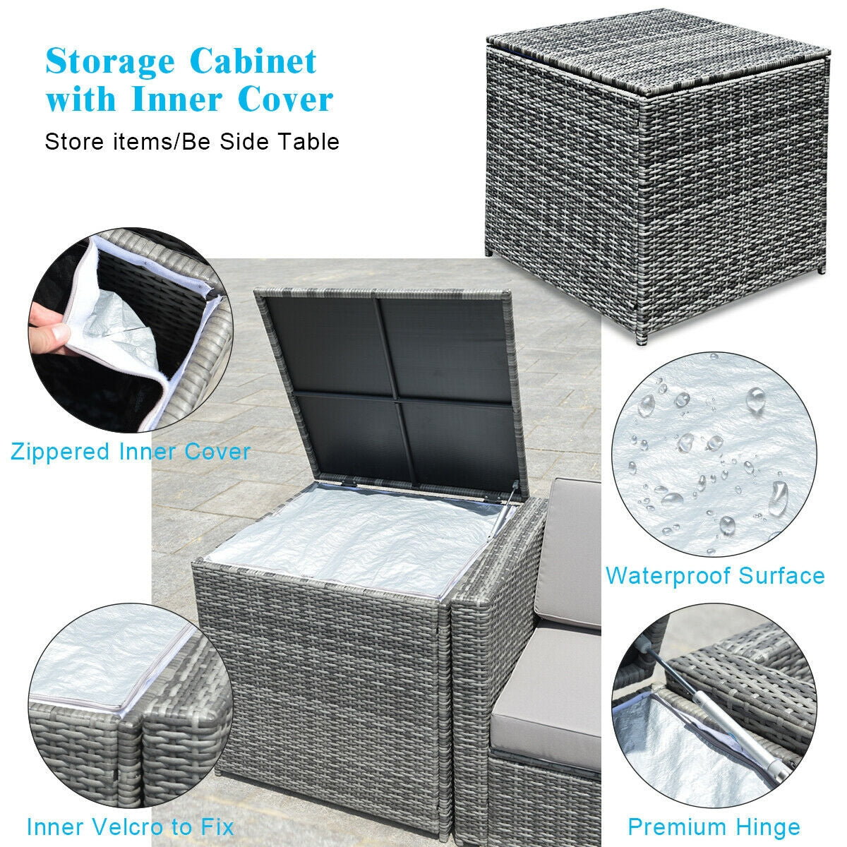 8 Piece Wicker Sofa Rattan Dinning Set Patio Furniture with Storage Table