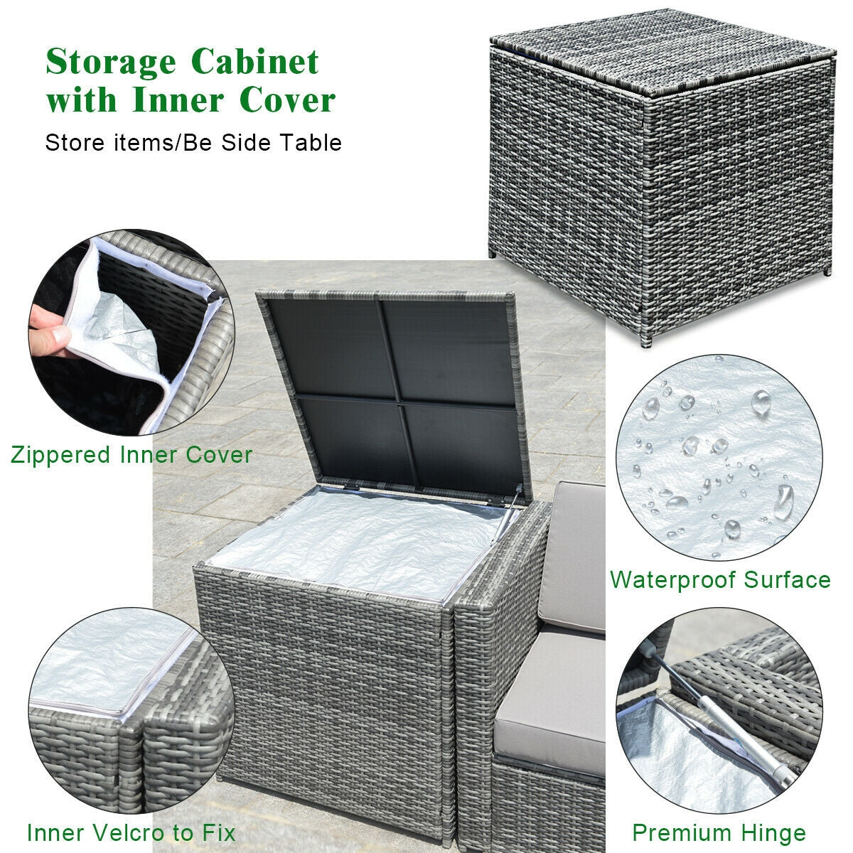 8 Piece Wicker Sofa Rattan Dinning Set Patio Furniture with Storage Table