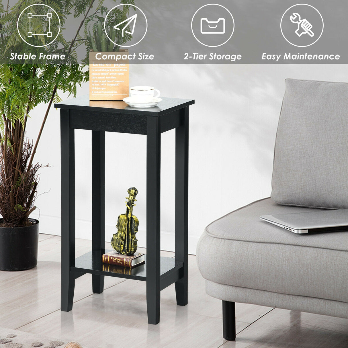 Tall Wooden Sofa End Table Side Table