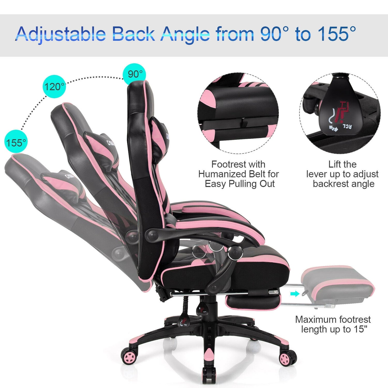 Adjustable Gaming Chair with Footrest for Home Office