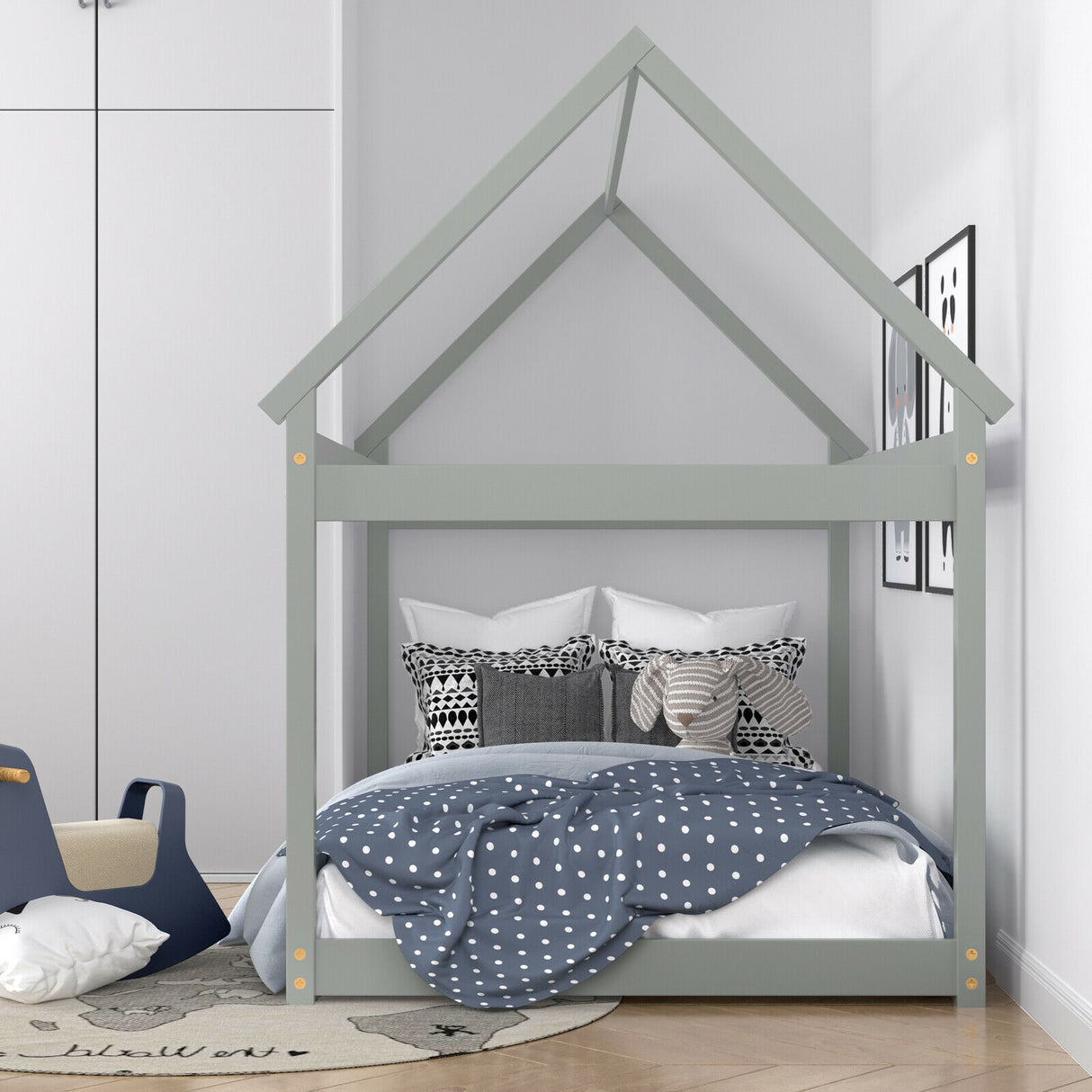 Stable Kids Platform Floor Bed with Roof ang Heavy-Duty Slats