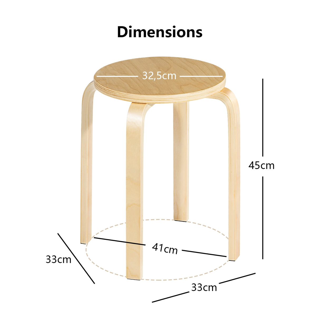 Set of 4 18 Inch Wood Home Backless Dining Chairs
