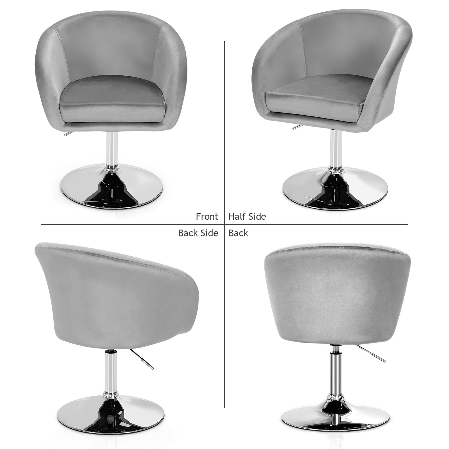 360 Degree Swivel Makeup Stool Accent Chair with Round Back and Metal Base