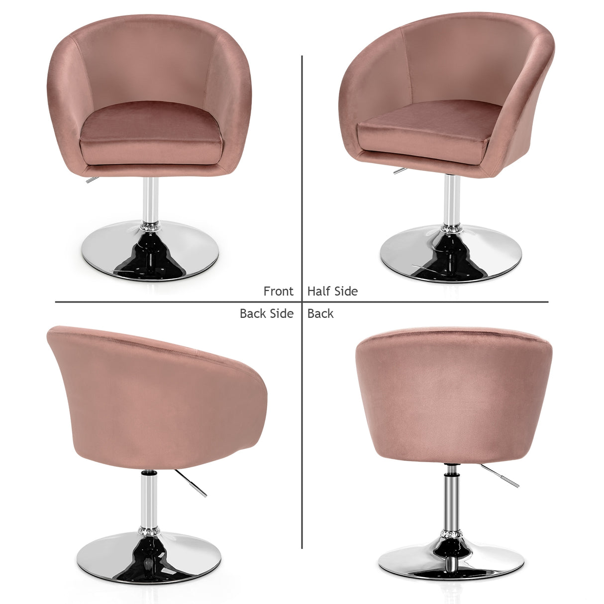 360 Degree Swivel Makeup Stool Accent Chair with Round Back and Metal Base