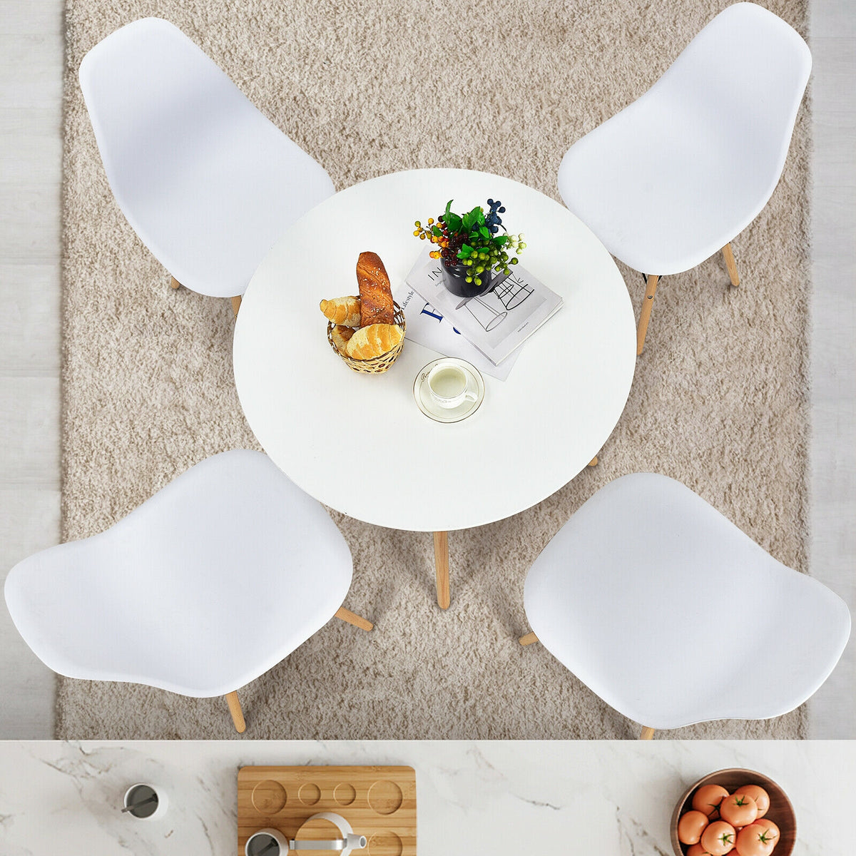 5 Pieces Table Set With Solid Wood Leg For Dining Room