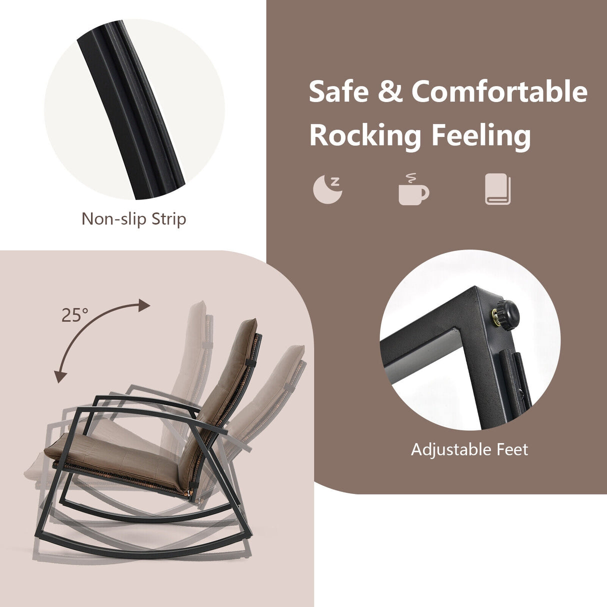 3 Pieces Patio Rattan Rocking Furniture Set