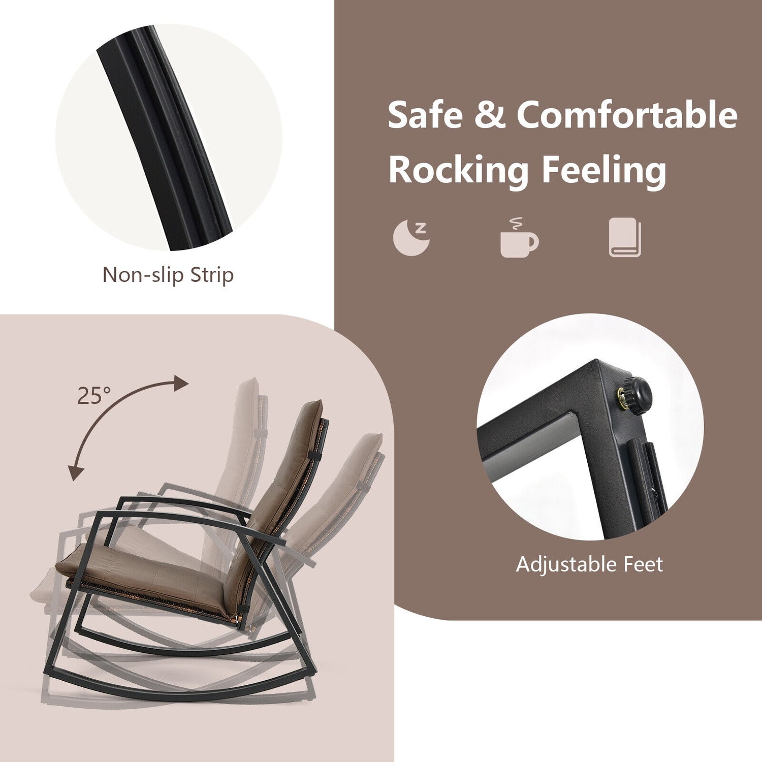 3 Pieces Patio Rattan Rocking Furniture Set