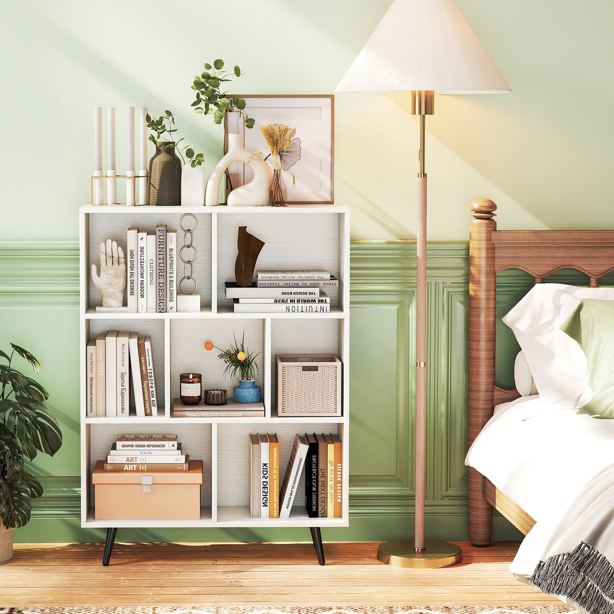 8-Cube Bookcase with 5 Tapered Metal Legs