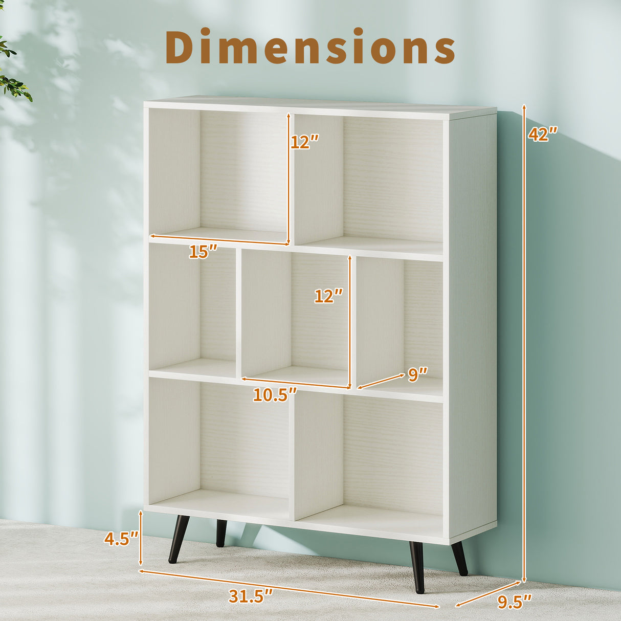 8-Cube Bookcase with 5 Tapered Metal Legs