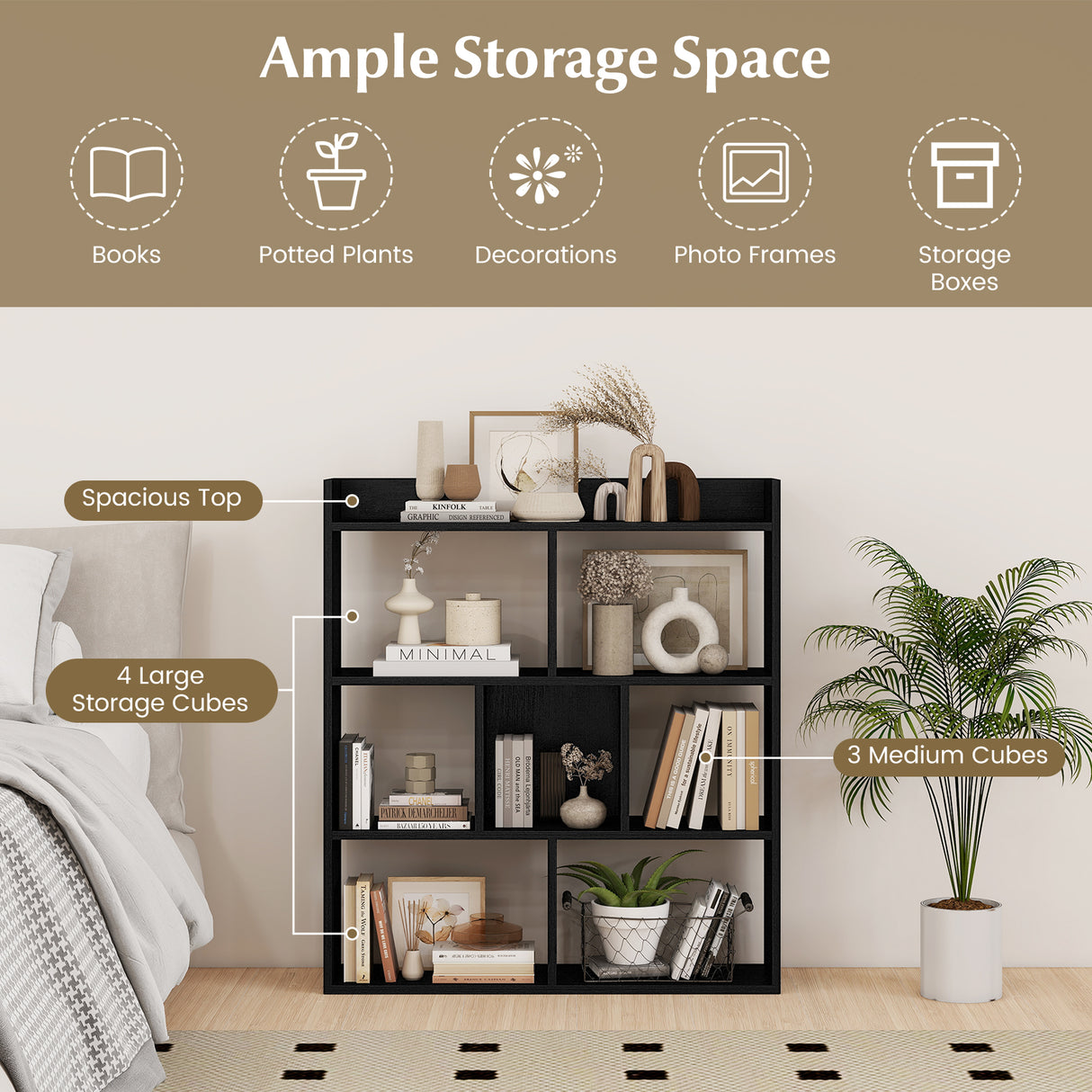 7 Cubes Open-back Bookshelf with Anti-Toppling Devices