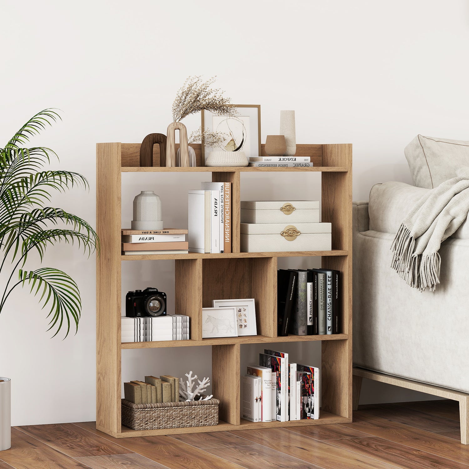 7 Cubes Open-back Bookshelf with Anti-Toppling Devices