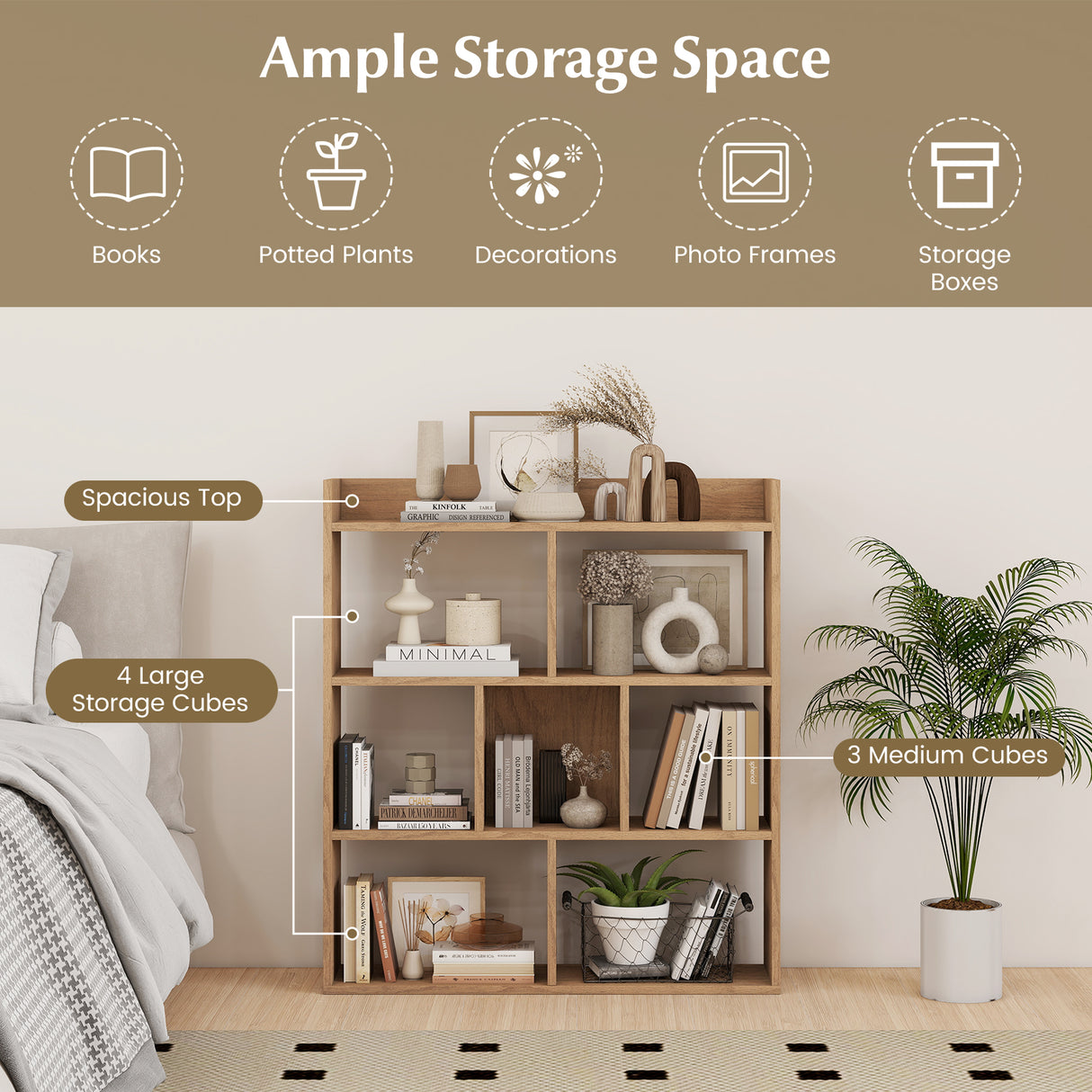 7 Cubes Open-back Bookshelf with Anti-Toppling Devices