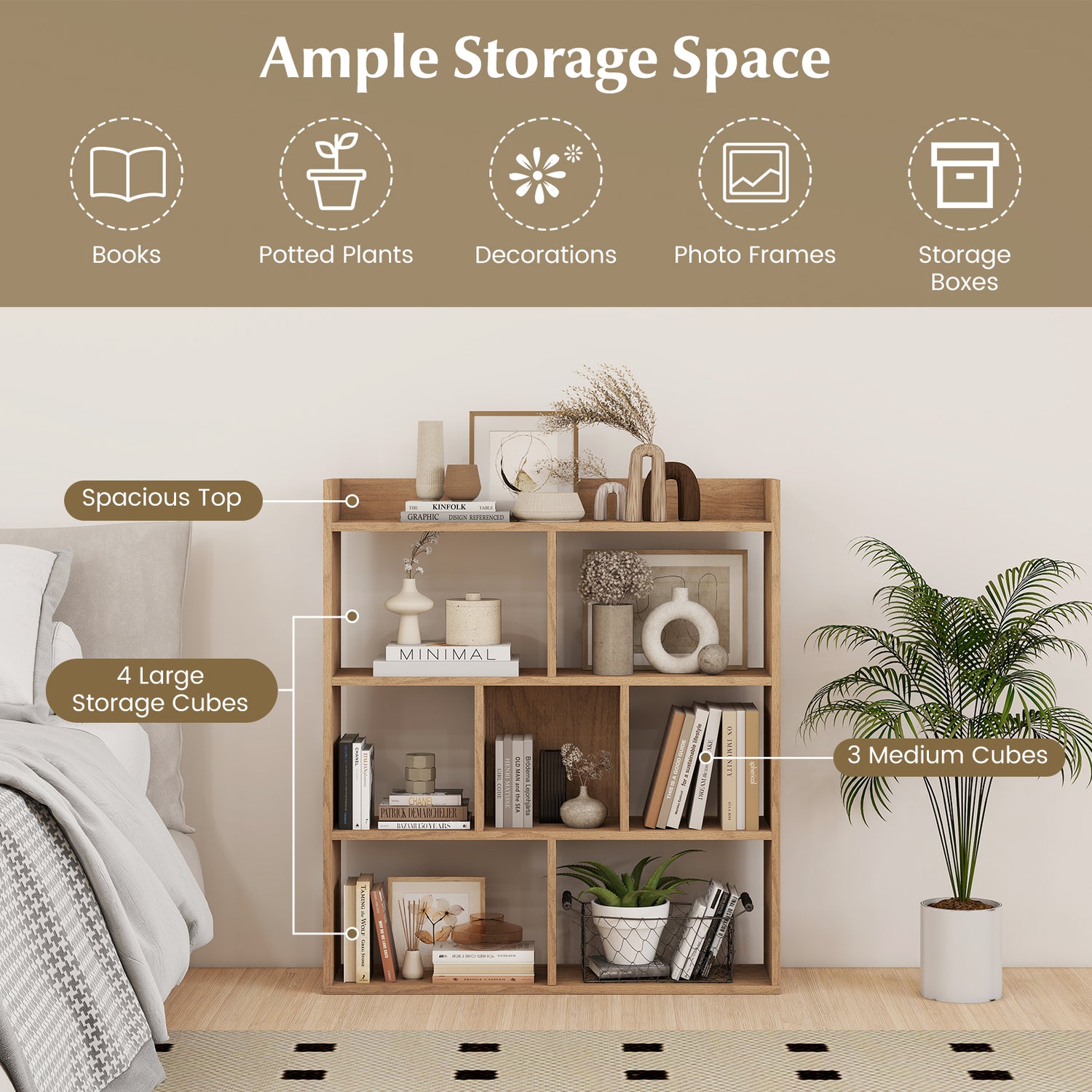 7 Cubes Open-back Bookshelf with Anti-Toppling Devices