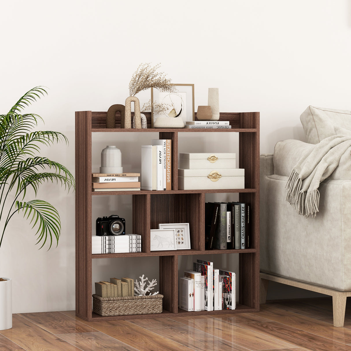 7 Cubes Open-back Bookshelf with Anti-Toppling Devices
