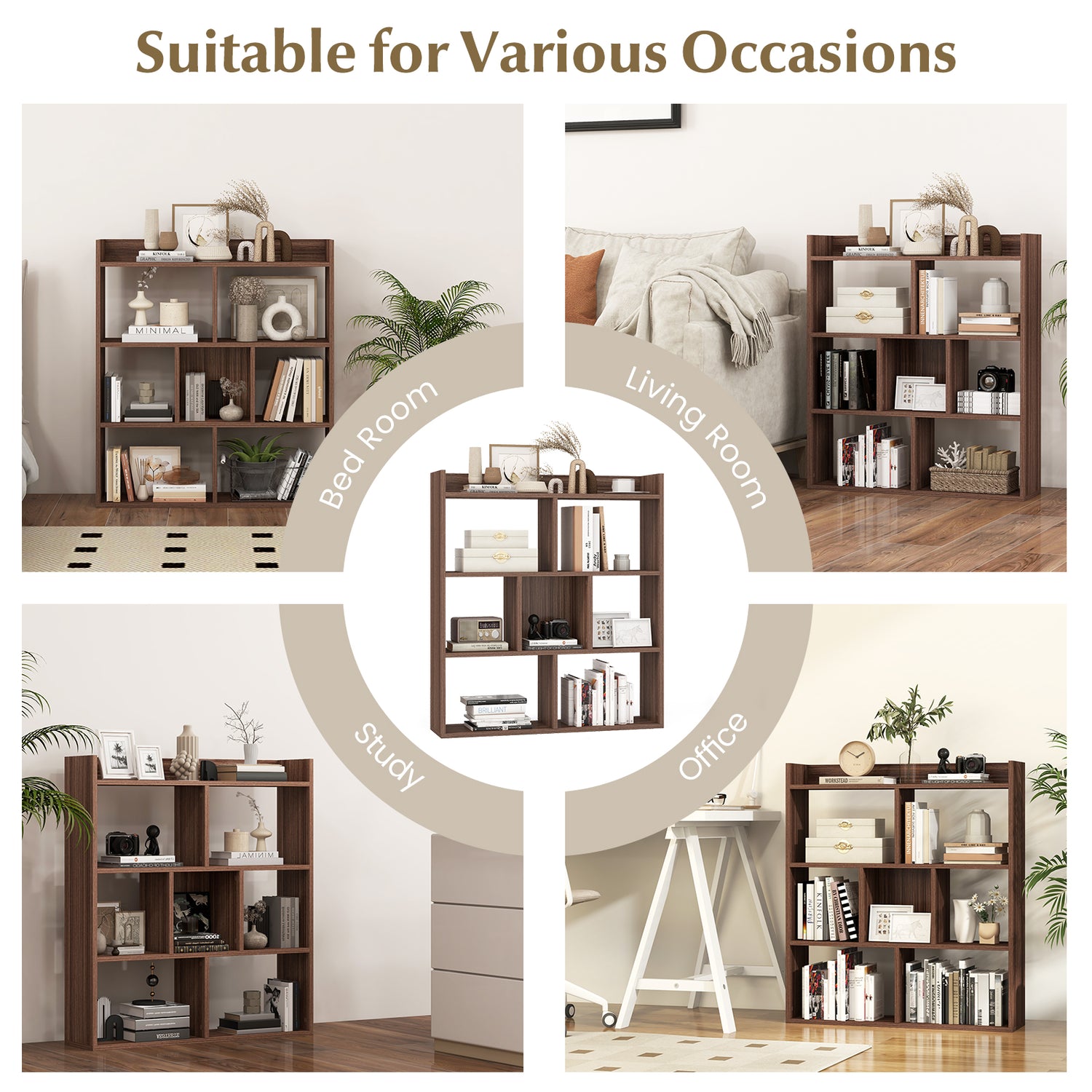 7 Cubes Open-back Bookshelf with Anti-Toppling Devices