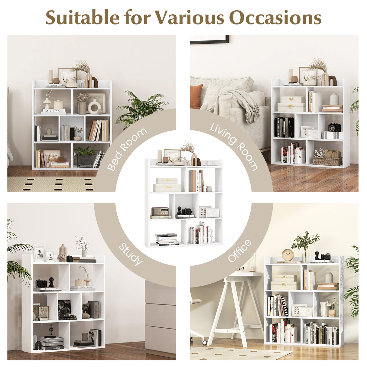 7 Cubes Open-back Bookshelf with Anti-Toppling Devices