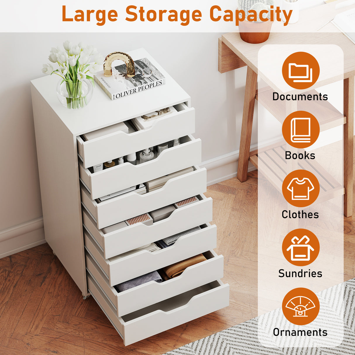 7-Drawer Chest Storage Dresser Floor Cabinet Organizer with Wheels