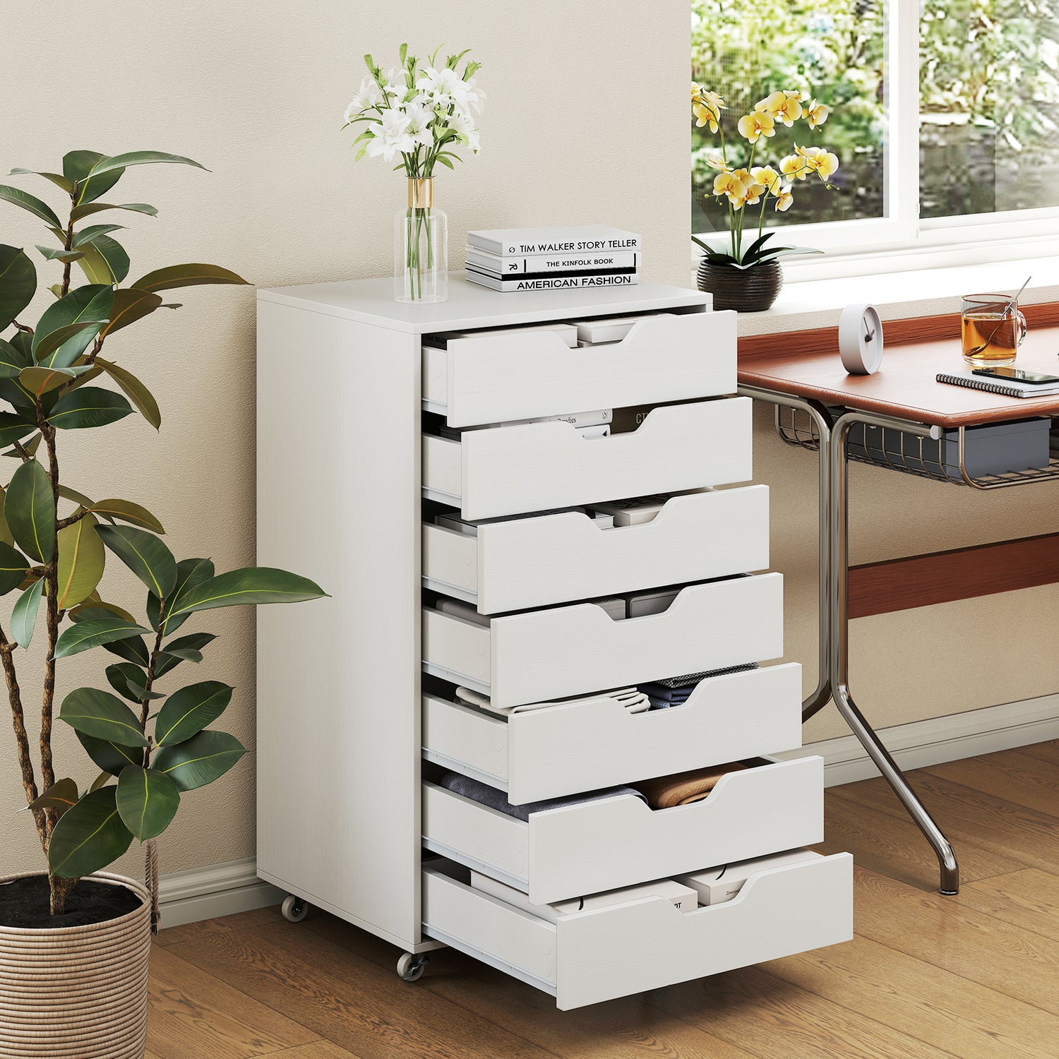 7-Drawer Chest Storage Dresser Floor Cabinet Organizer with Wheels