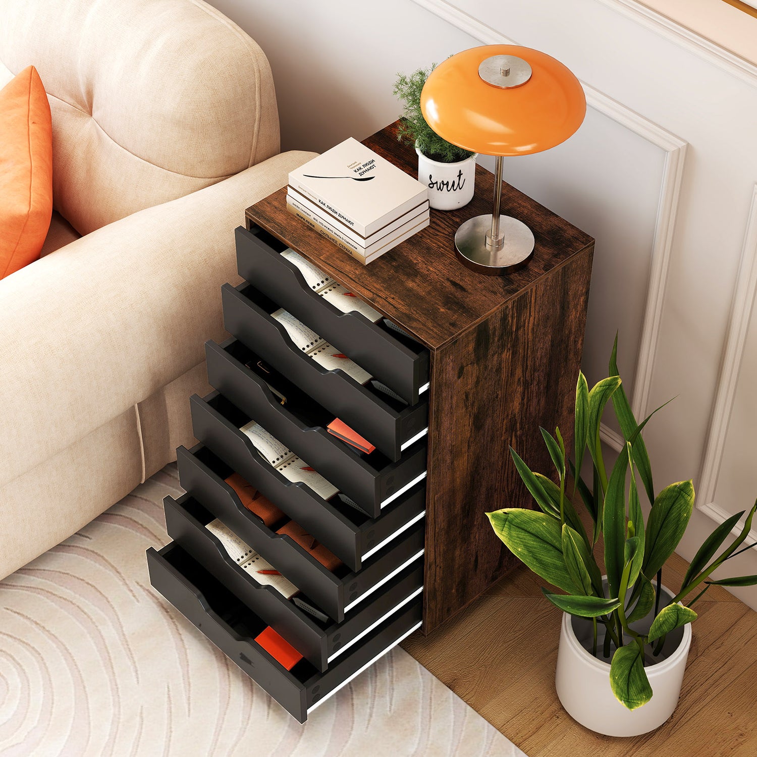 7-Drawer Chest Storage Dresser Floor Cabinet Organizer with Wheels