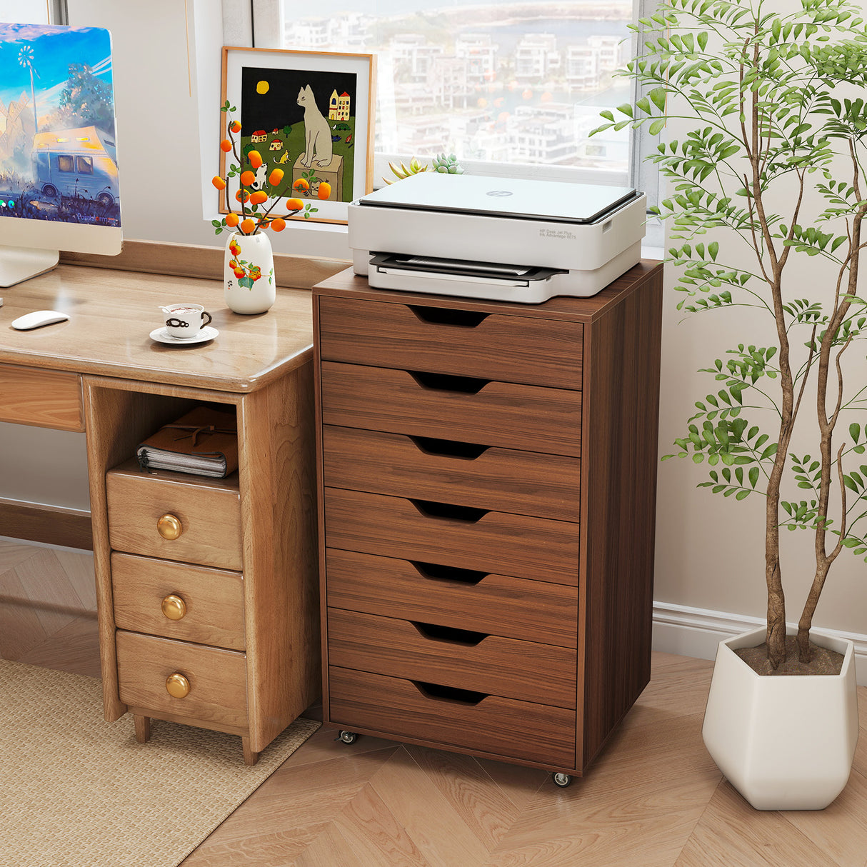 7-Drawer Chest Storage Dresser Floor Cabinet Organizer with Wheels