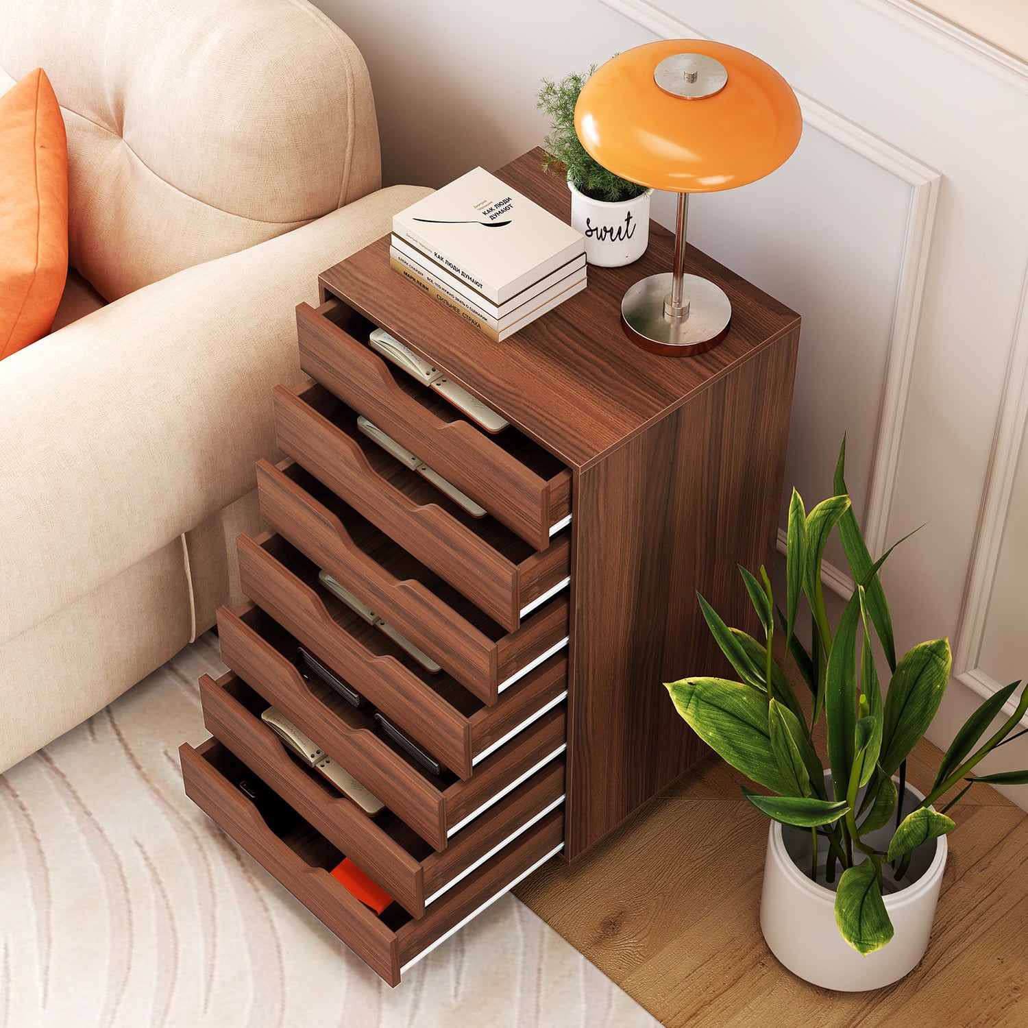 7-Drawer Chest Storage Dresser Floor Cabinet Organizer with Wheels
