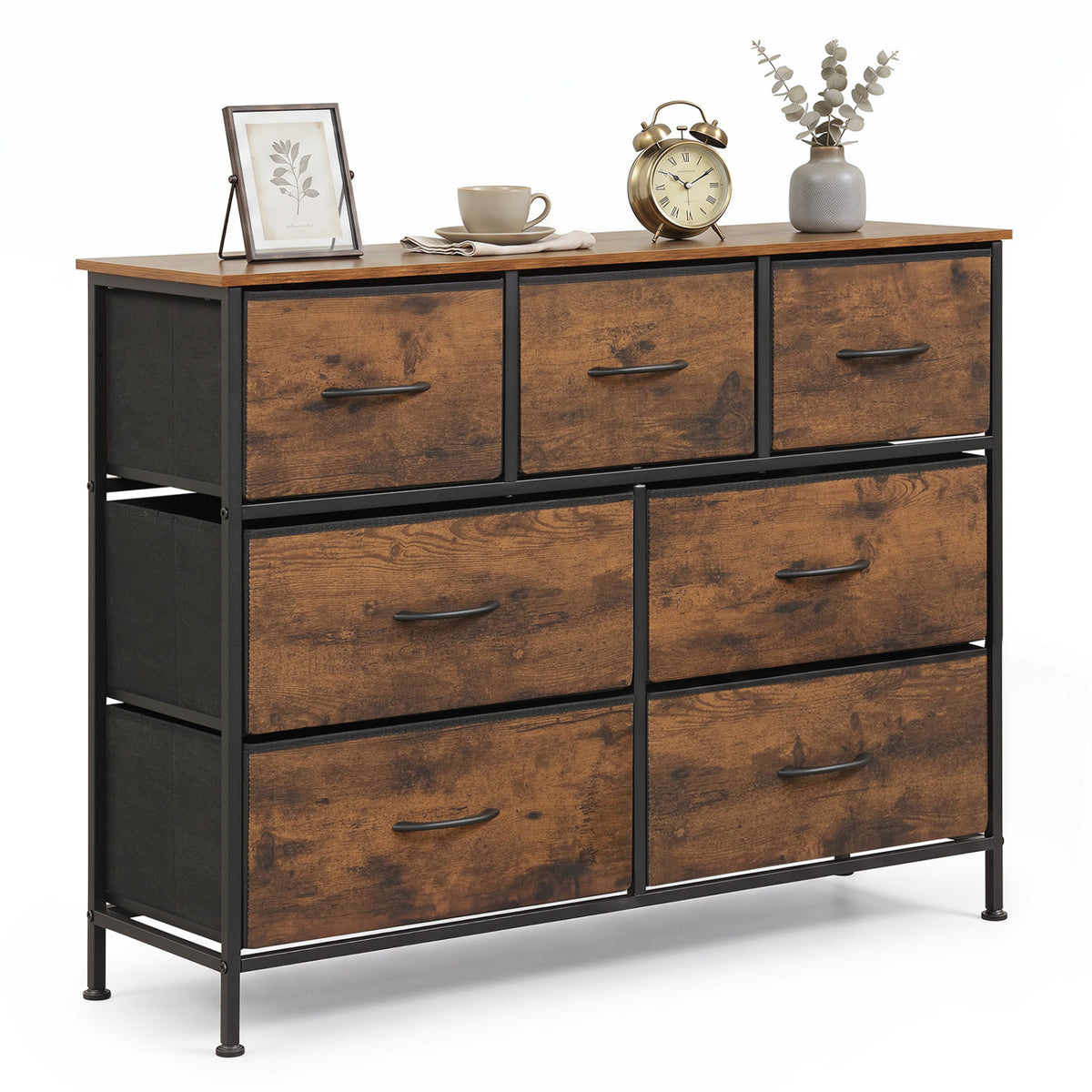 7-Drawer Wide Dresser with 2-Sized Folding Fabric Drawers for Bedroom