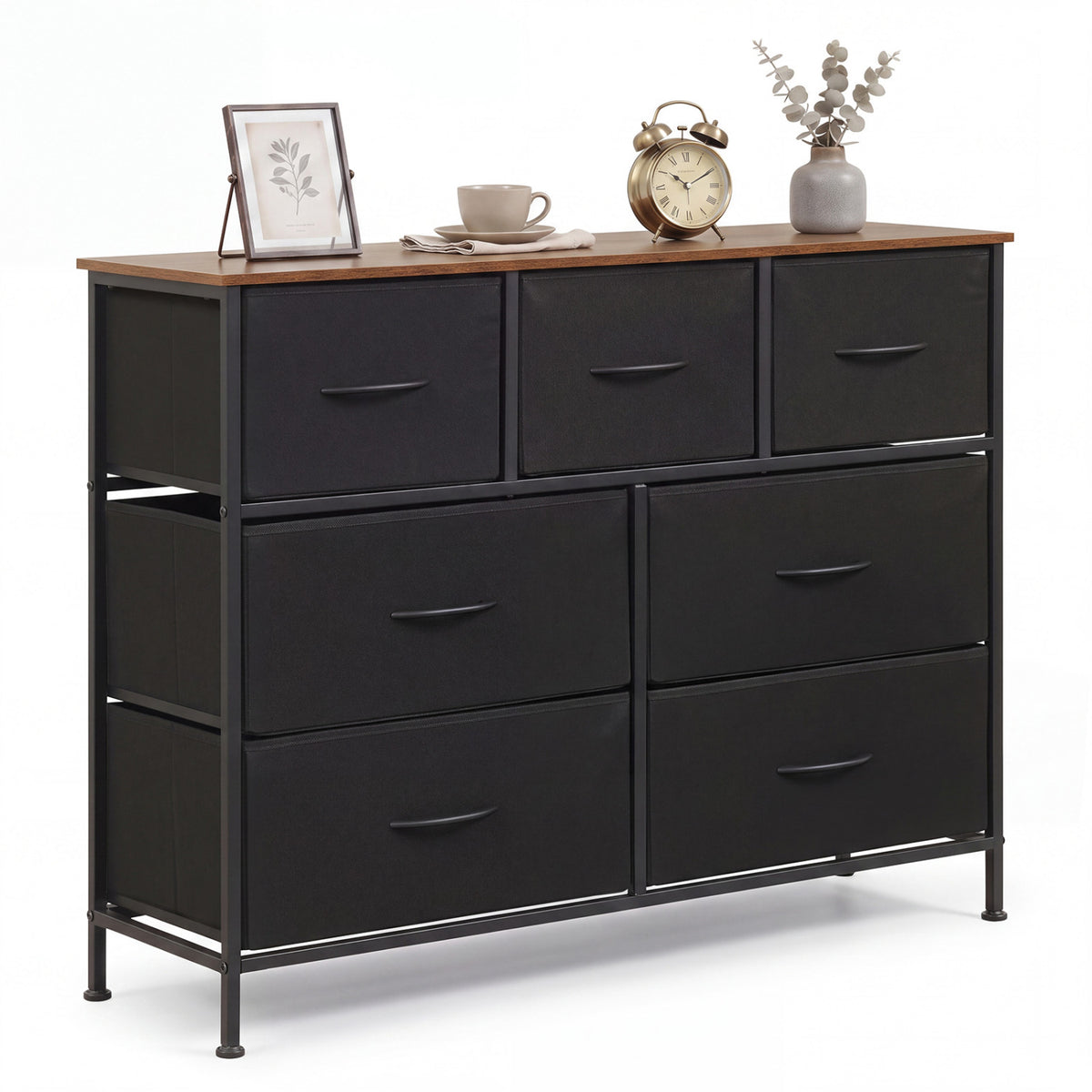 7-Drawer Wide Dresser with 2-Sized Folding Fabric Drawers for Bedroom