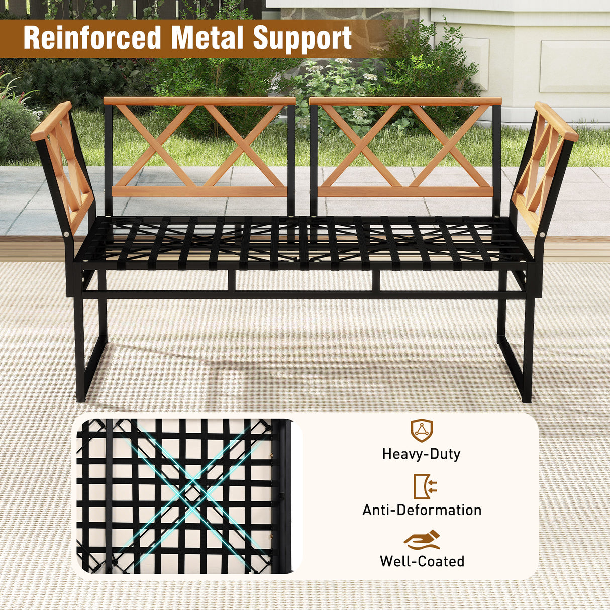 7 Piece Outdoor Conversation Set with Cushions and Bungee Rope Seat-Beige